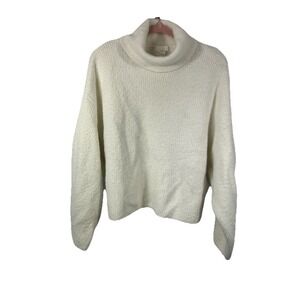 H&M Oversized Turtleneck Sweater S Cream Ribbed Knit Minimalist Clean Girl Soft